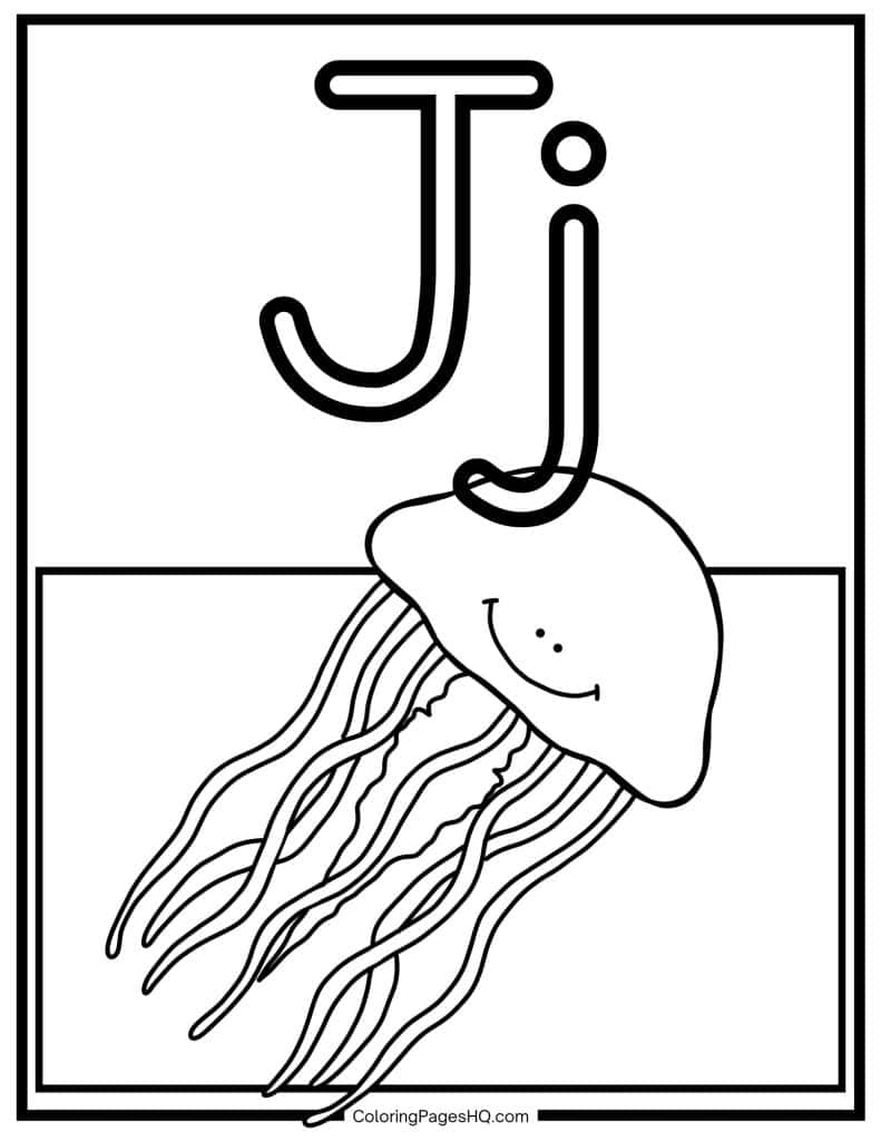 J for jellyfish coloring page