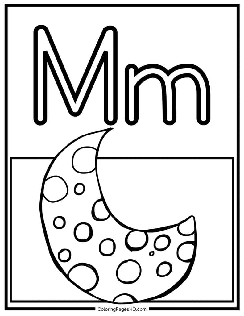 M for moon colorig page