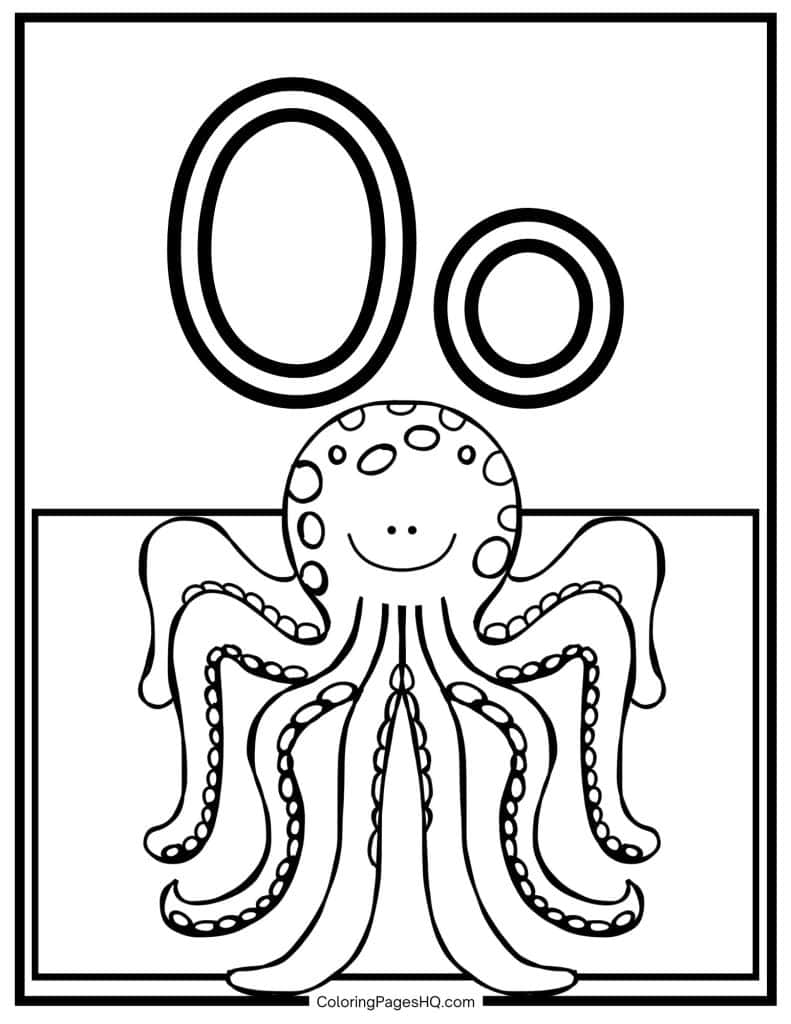 O for octopus coloring page