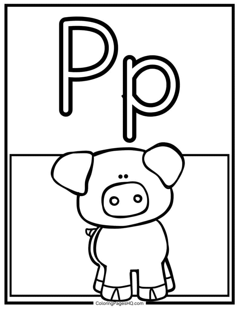 P for pig coloring page