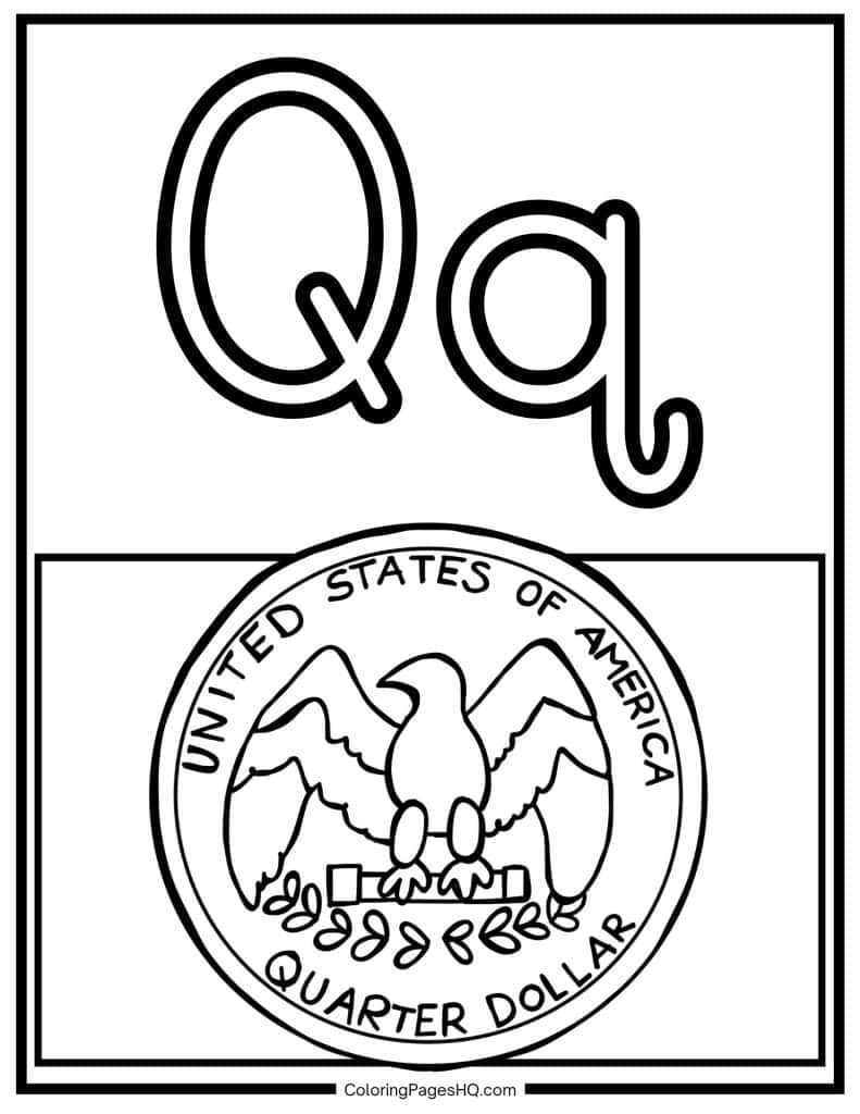 Q for quarter coloring page