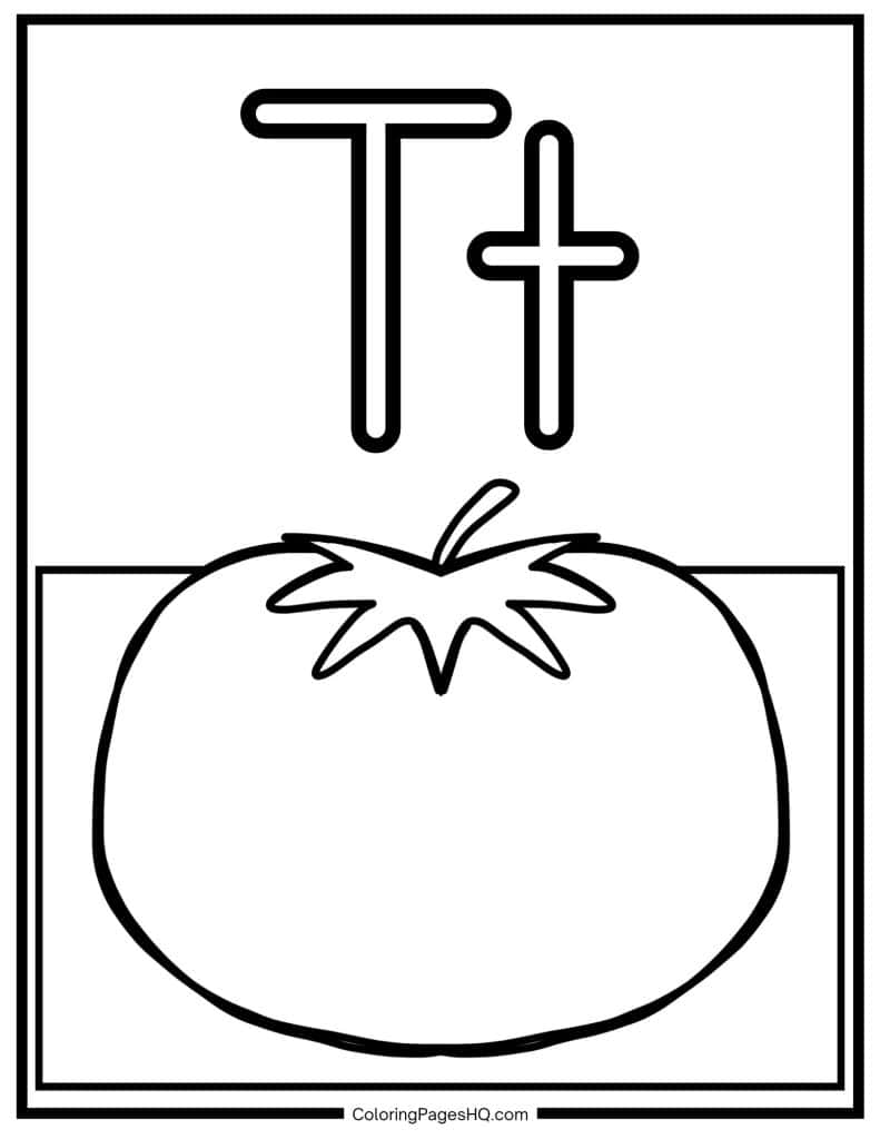 T for tomato coloring page