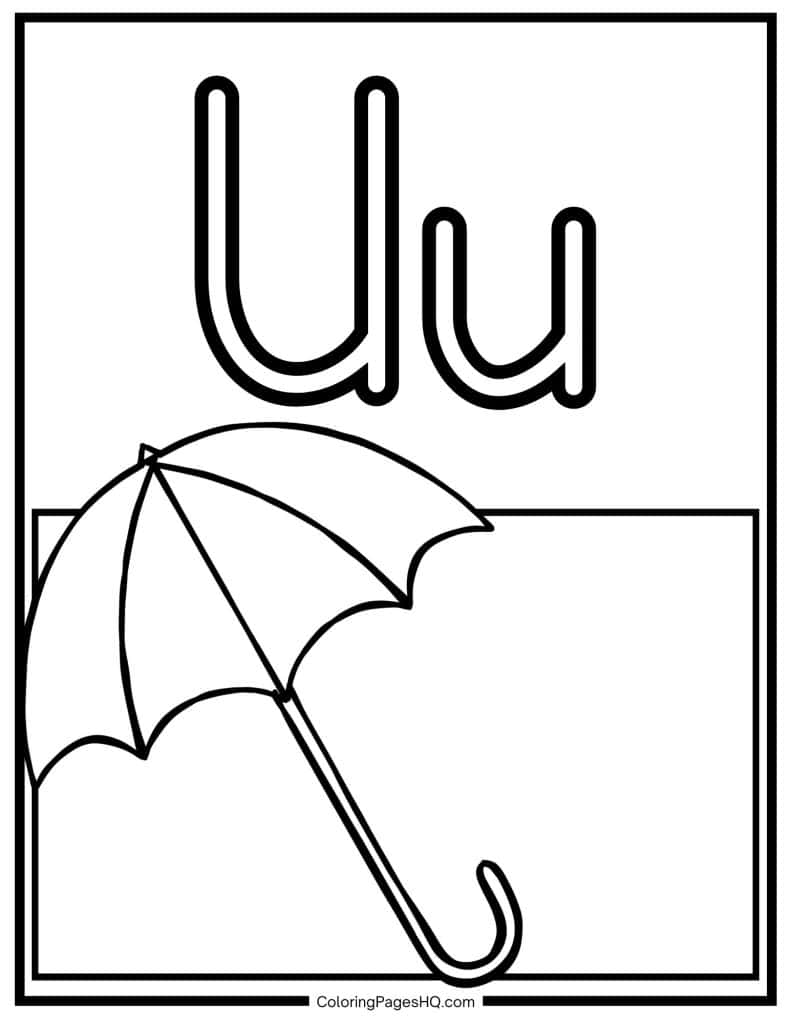 U for umbrella coloring page