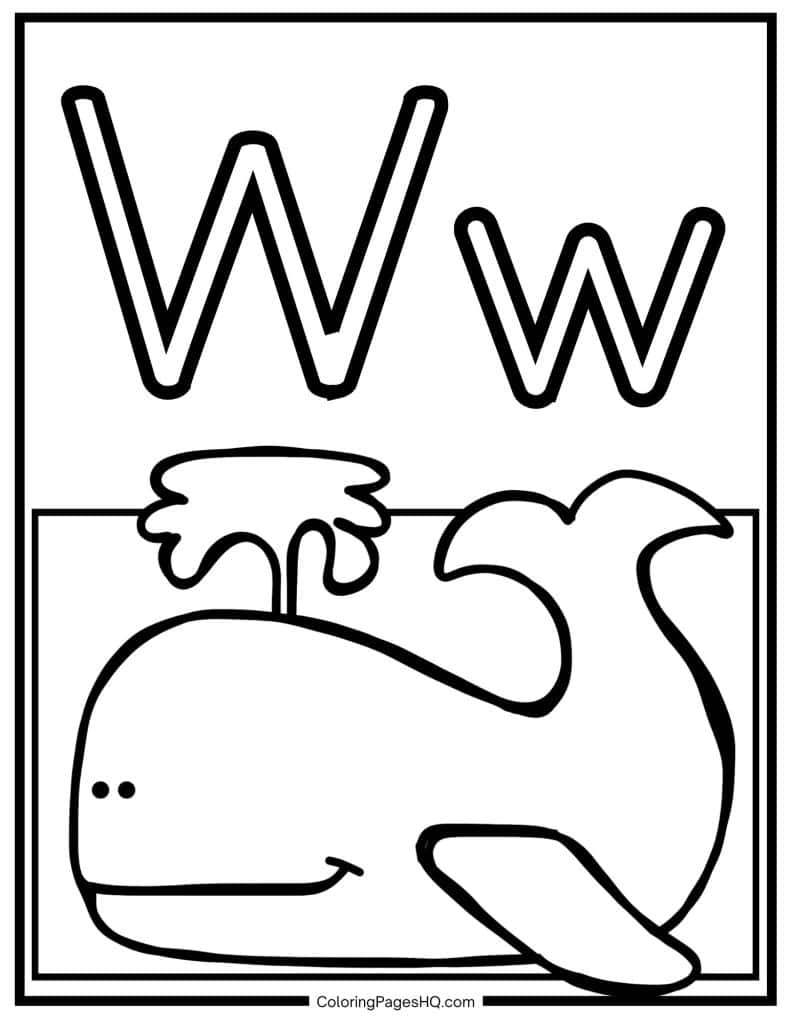 W for whale coloring page