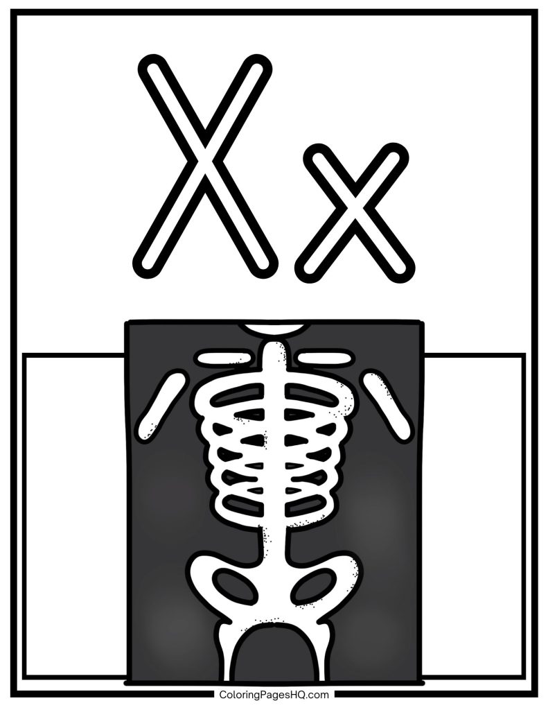 X for Xray coloring page