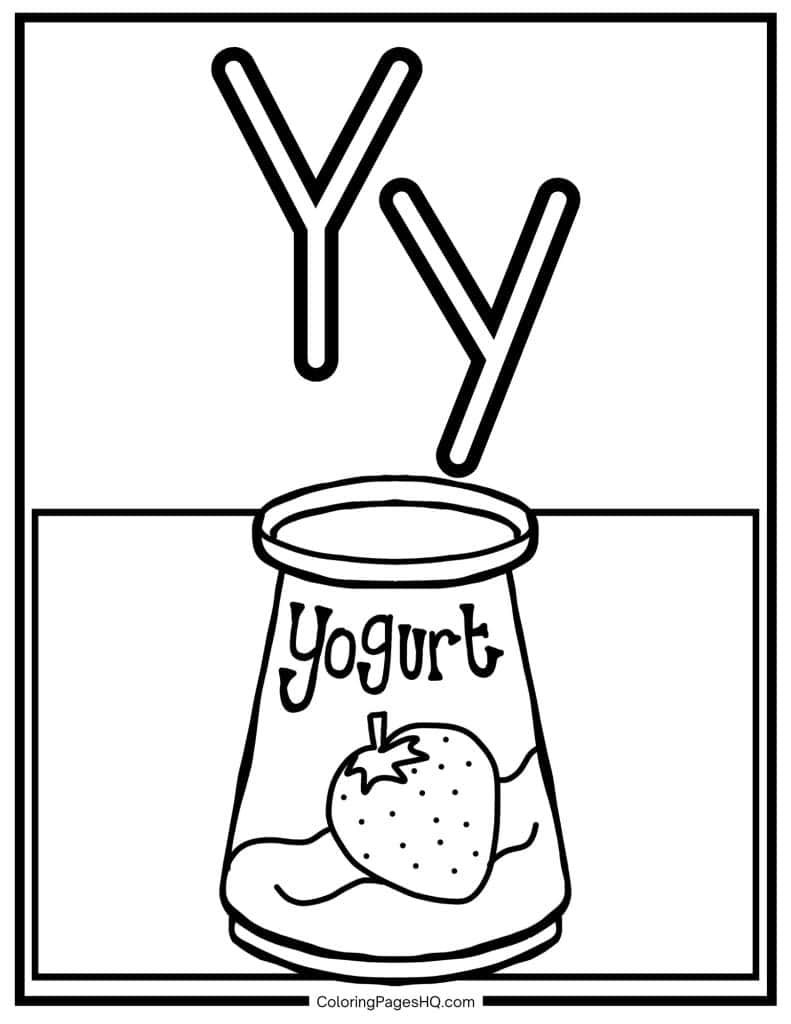 Y for yogurt coloring page