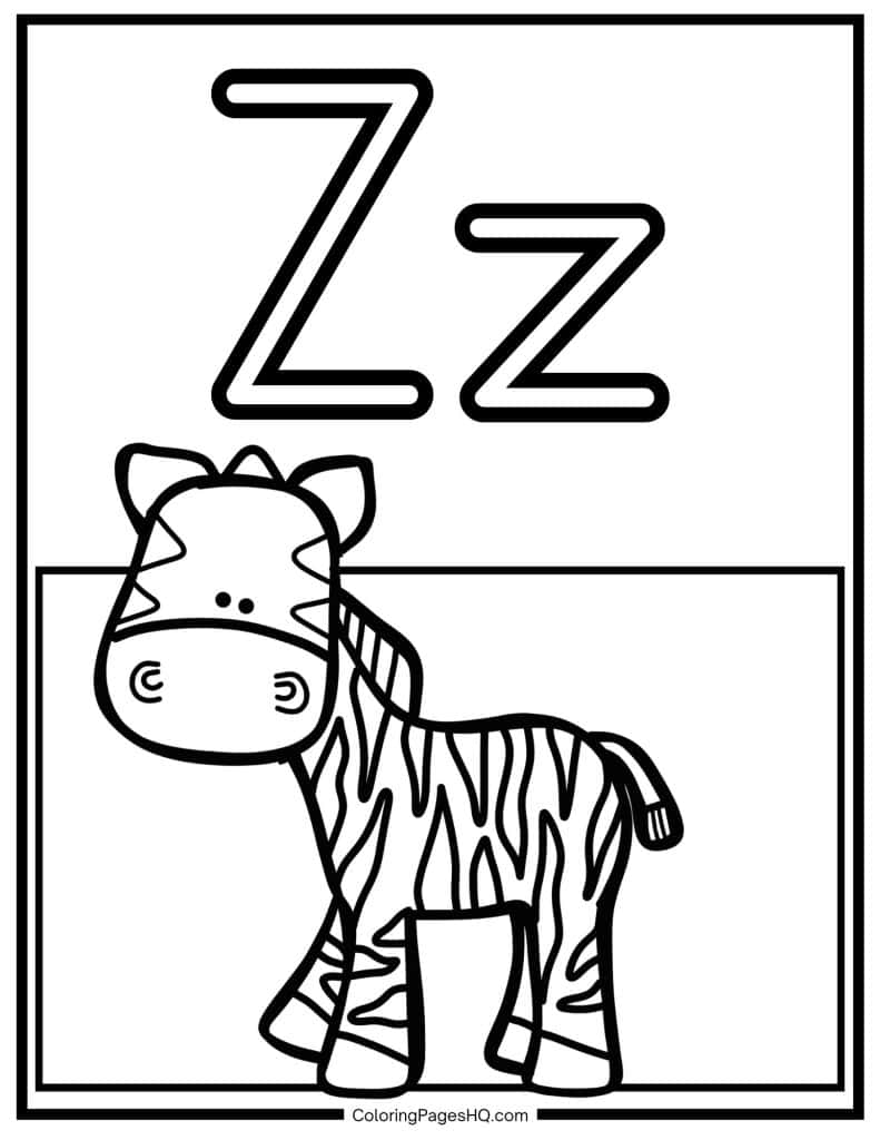 Z for zebra coloring page