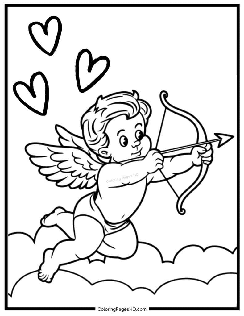 Baby cupid shooting an arrow coloring sheet