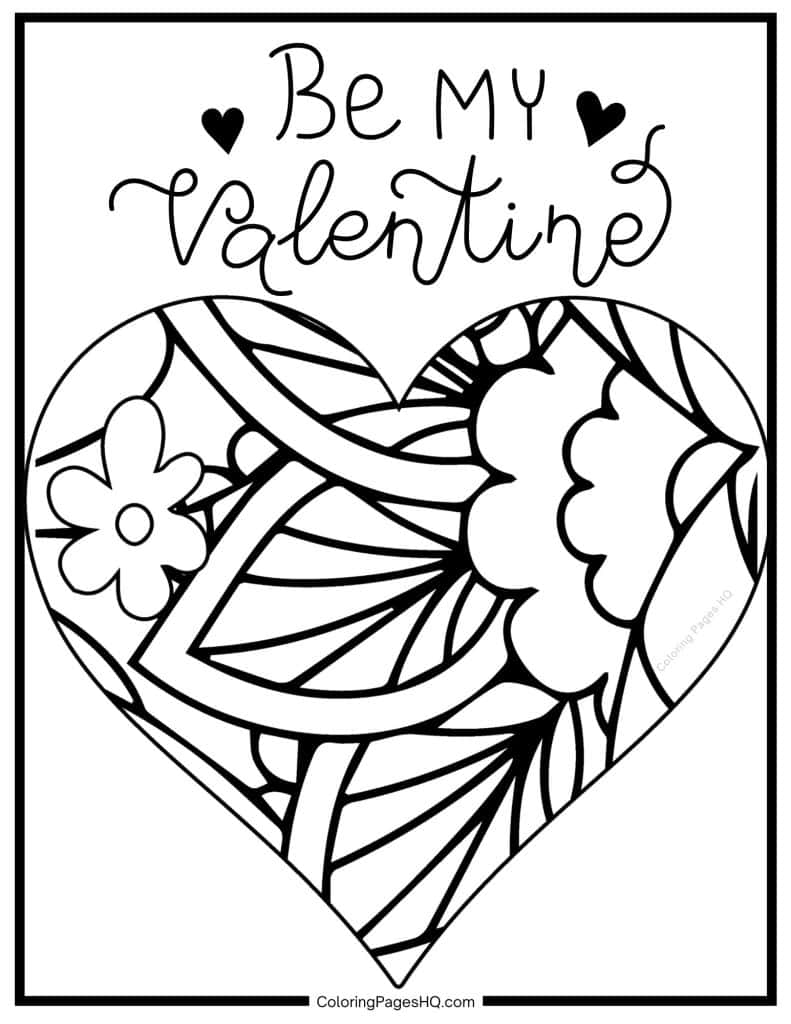 Be My Valentine mandala coloring sheet