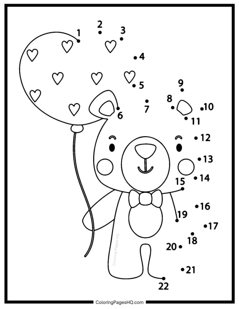 Bear holding a balloon connect the dots activity