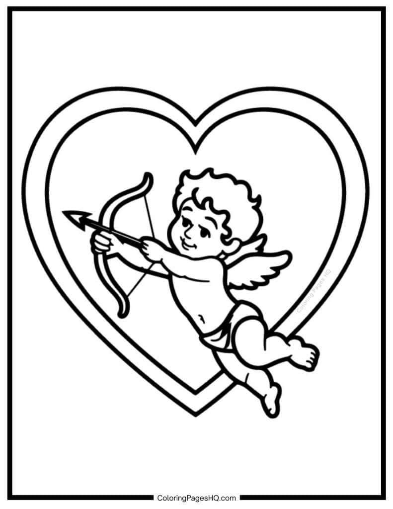Cupid shooting an arrow coloring page
