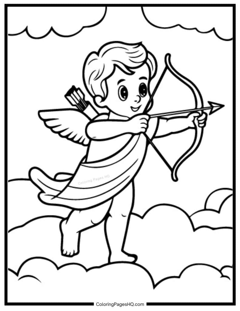 Cupid walking on the clouds coloring sheet