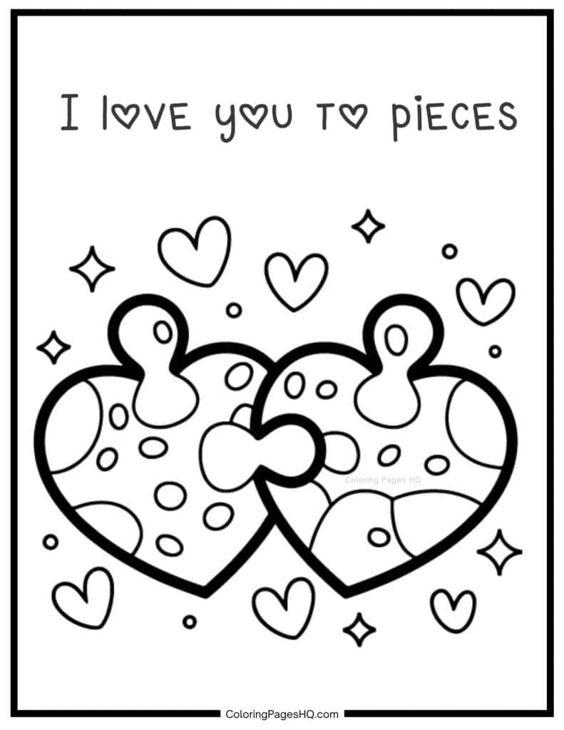 Heart puzzle pieces coloring page