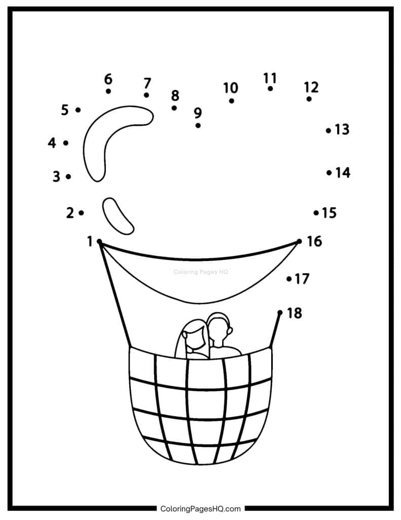 Hot air balloon dot to dot activity