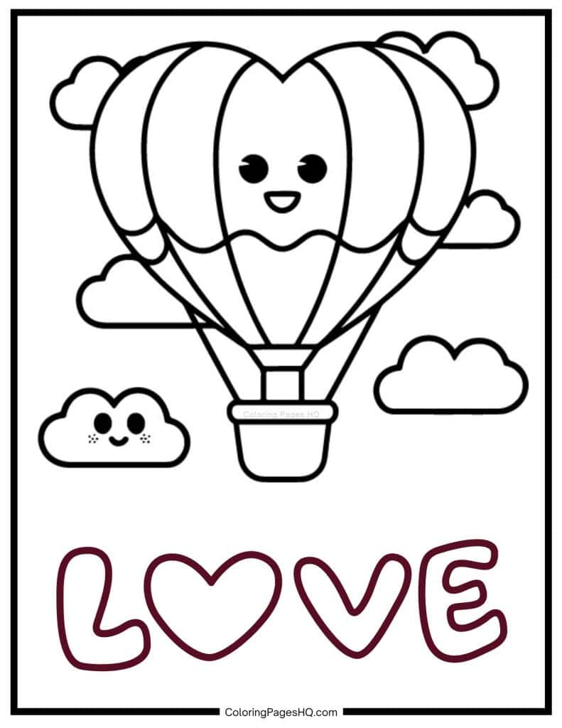 Kawaii hot air balloon coloring page