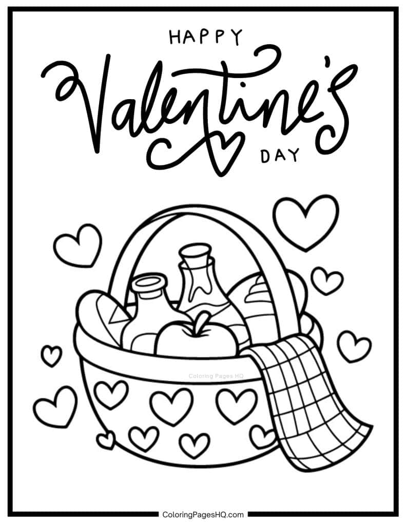 Valentine's Day basket coloring page